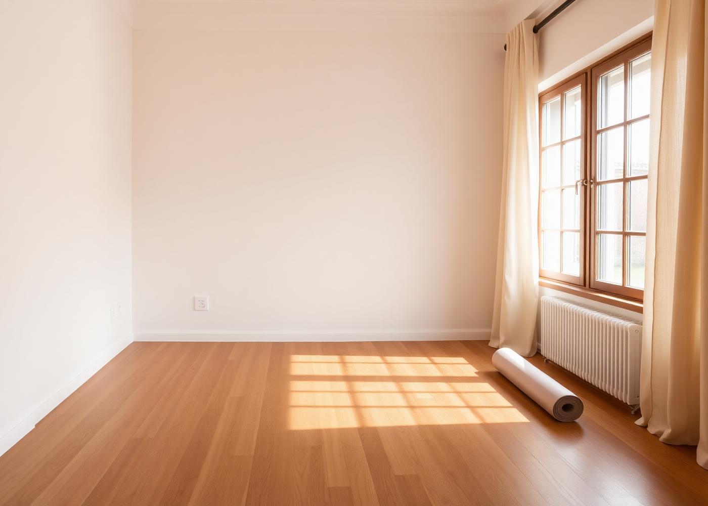 Calm room prepared for movement practice with natural light